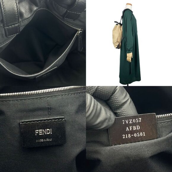 Fendi Backpack Backpack 7 Vz057 Canvas Leather Beige Black Going Out
